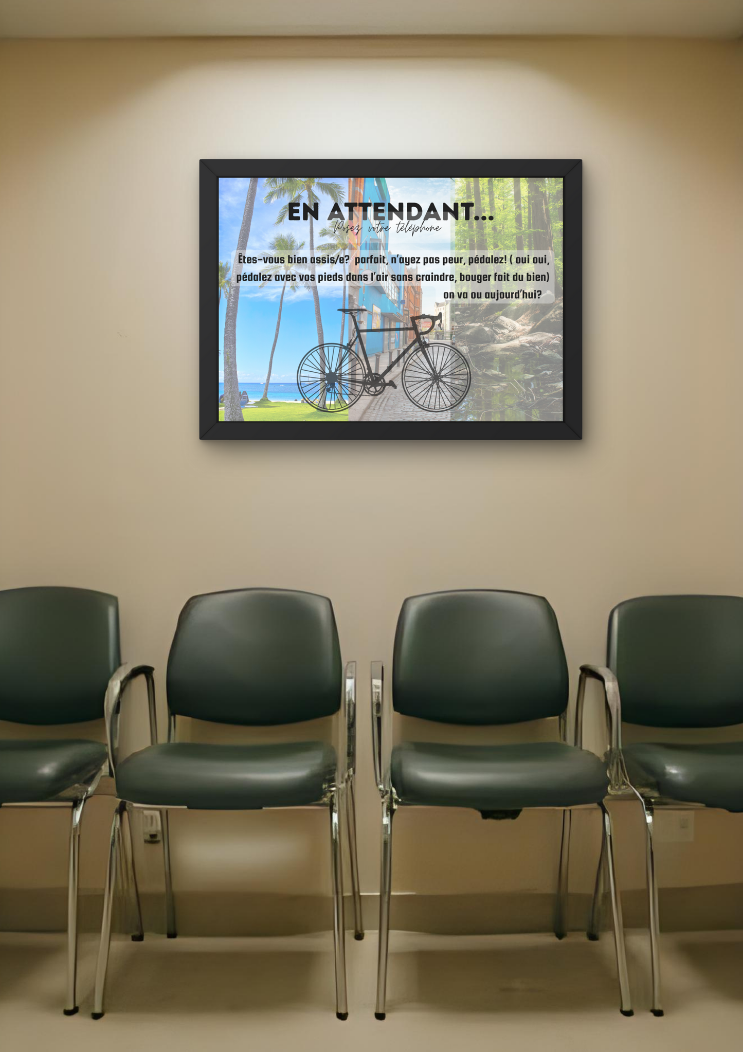 EN ATTENDANT exercice assise -  Affiche A2 encadrée