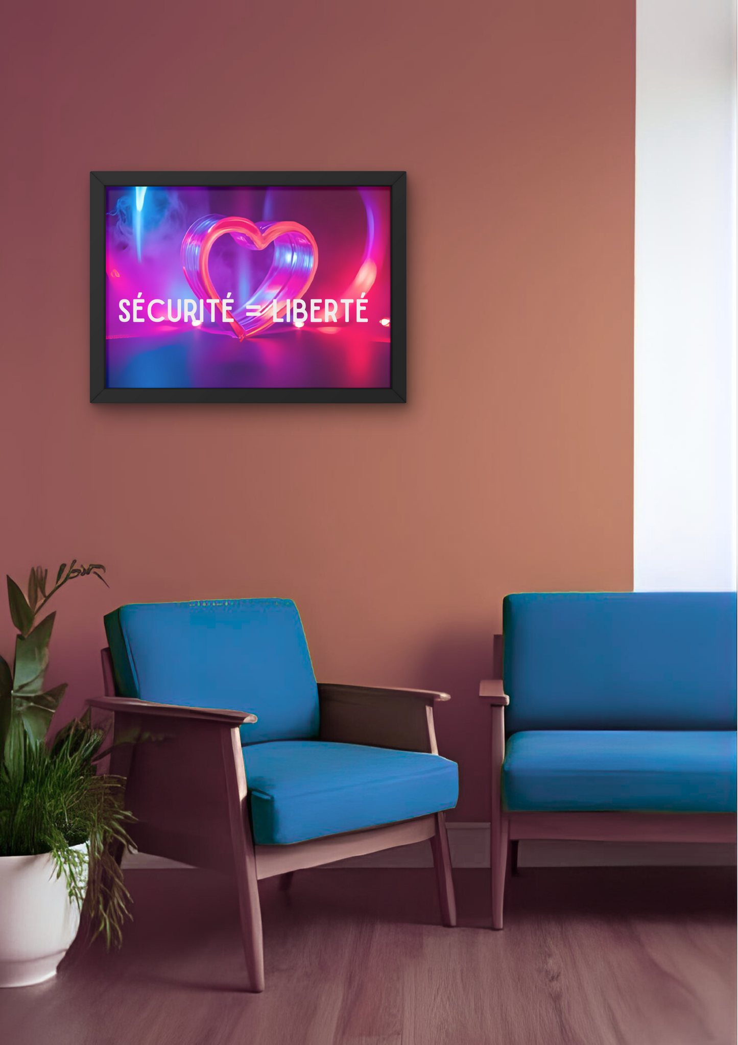 SÉCURITÉ LIBÉRTÉ cœur -  Affiche A2 encadrée