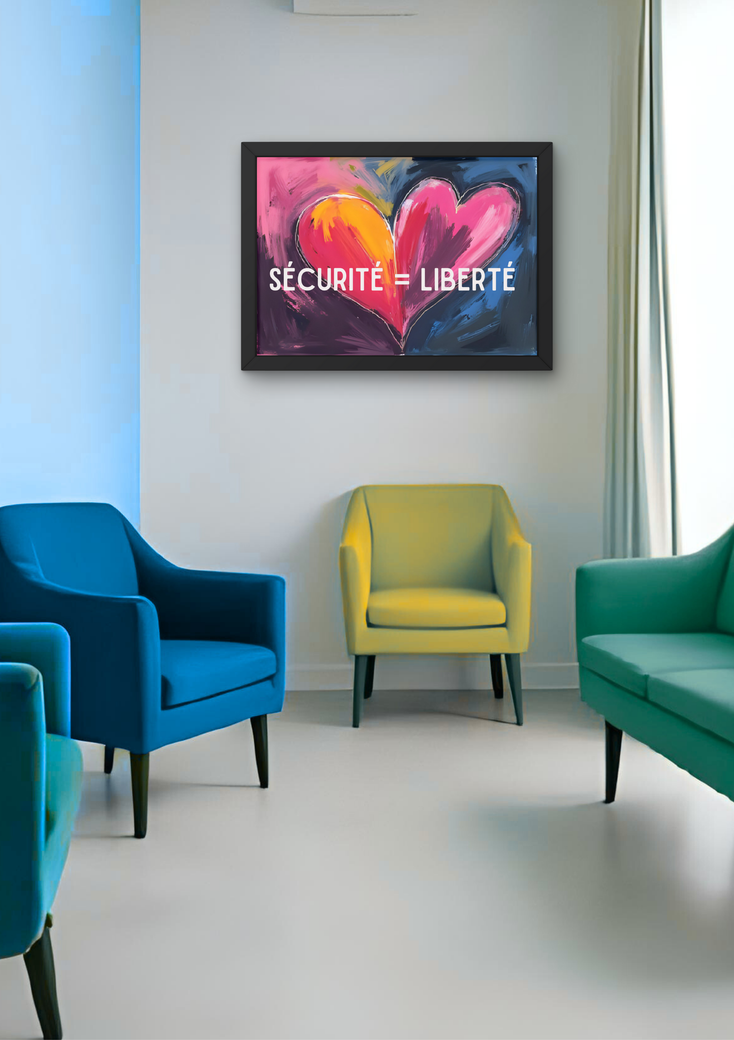 SÉCURITÉ LIBERTÉ cœurs fusionnés -  Affiche A2 encadrée